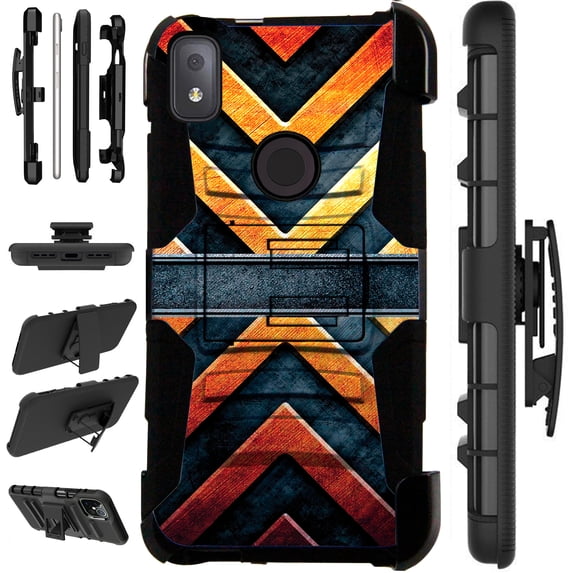 Compatible with T-Mobile REVVL 4 Hybrid LuxGuard Holster Phone Case Cover (Metal X)