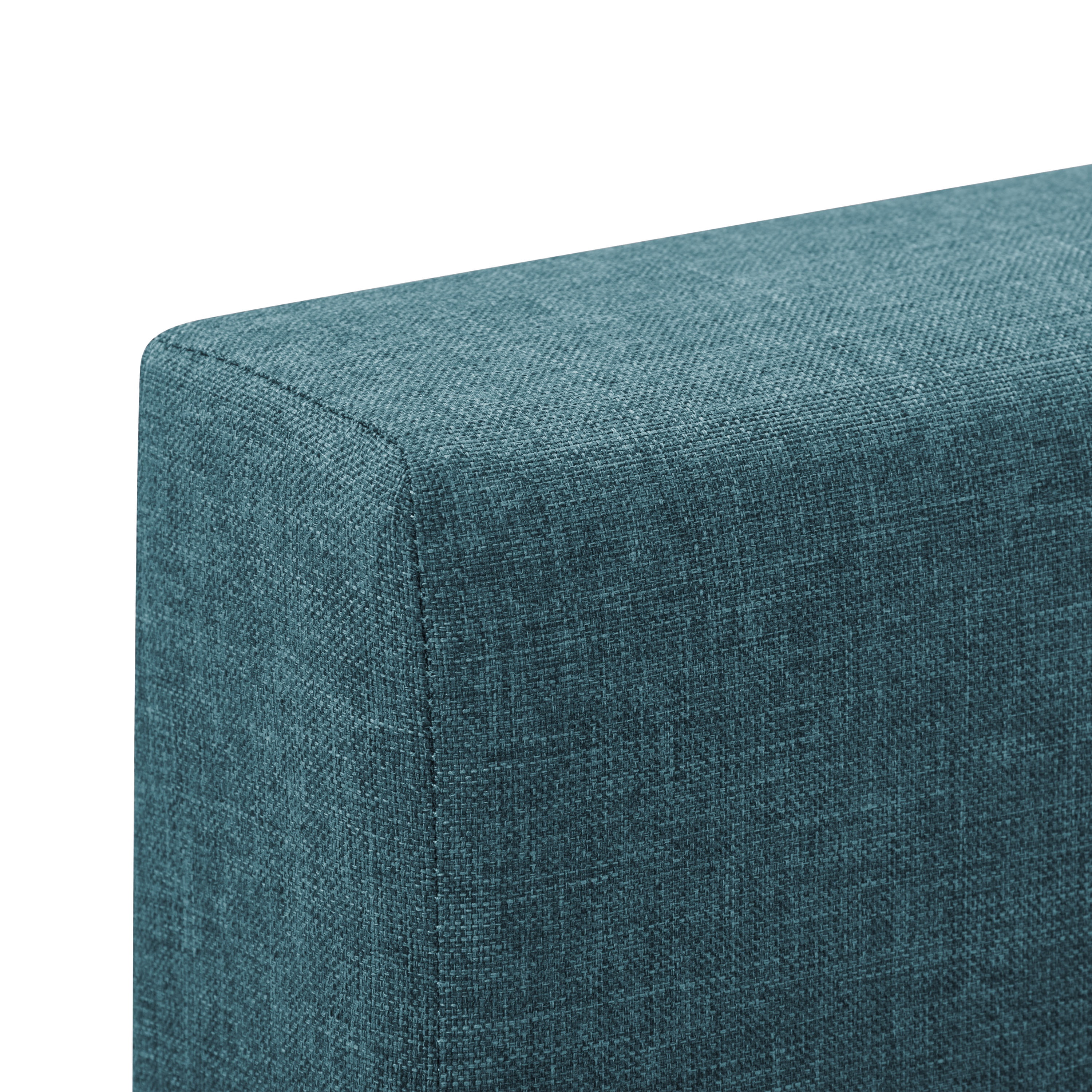 CorLiving Juniper Fabric Upholstered Adult Queen Platform Bed Frame with Padded Headboard and Slats, No Box Spring Required, Blue