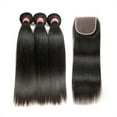 thumbnail image 2 of Straight Hair Bundles with Closure, Brazilian Straight Hair 3 Bundles with Closure, 8-36 Inch Remy Human Hair Extensions, Natural Black Color, 2 of 6