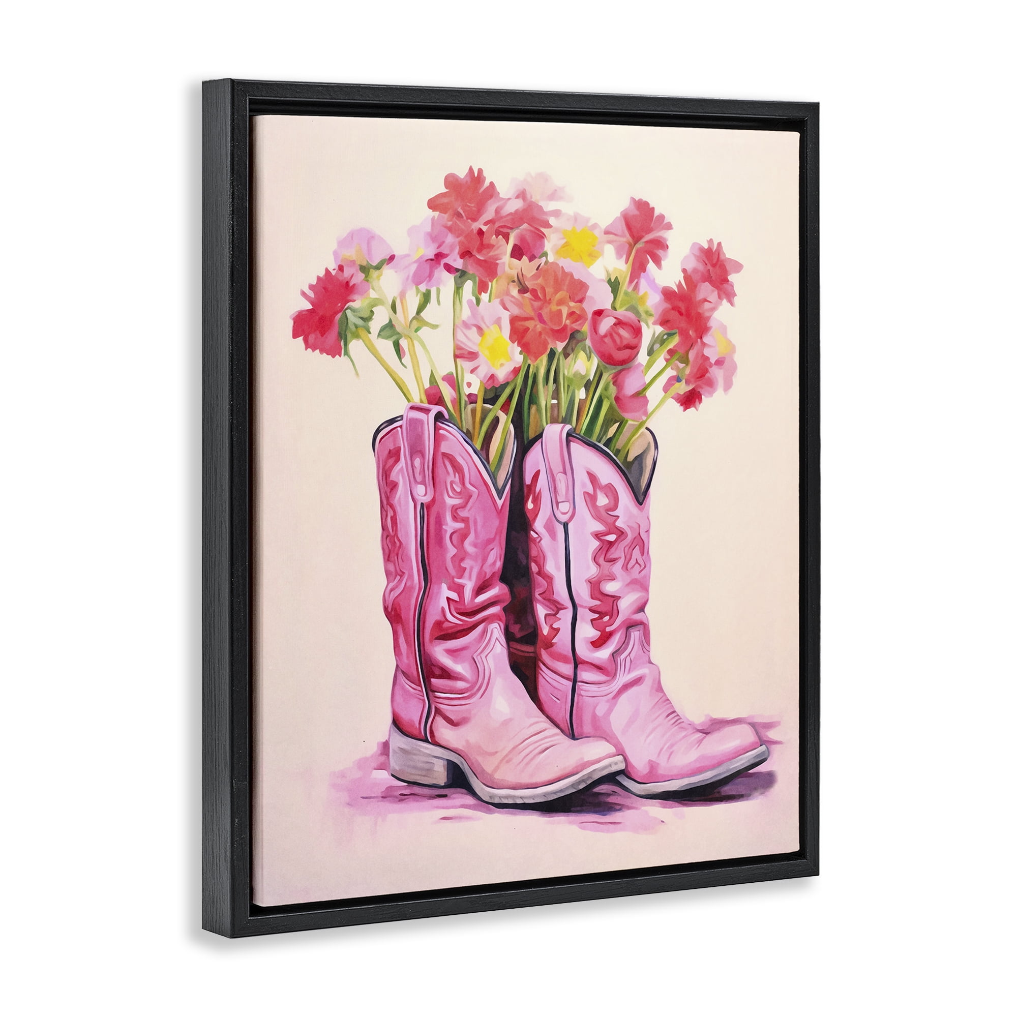 Stupell Industries Pastel Western Whimsy Botanical & Floral Painting Black Floater Framed Canvas Art Print Wall Art, 17 x 21
