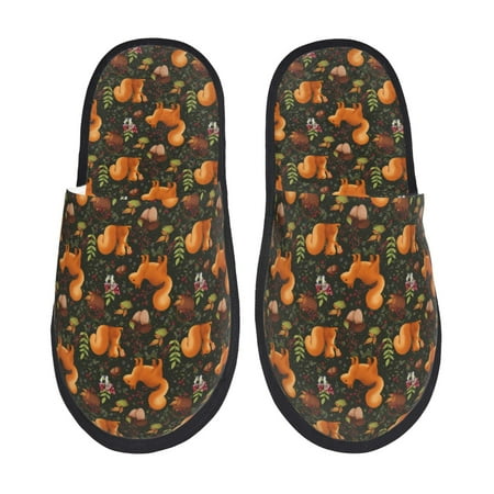 

Tideii Festive Squirrels Dark Forest for Home Indoor Cotton Slippers Autumn and Winter EVA Plush Slippers Household Supplies Unisex-Medium