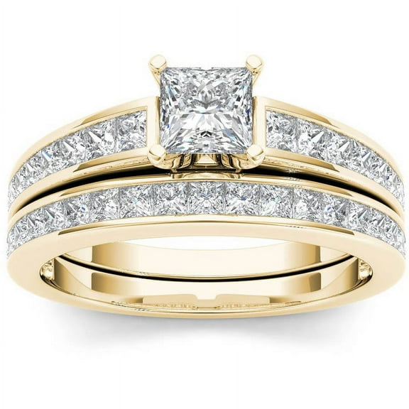 1-1/2 Carat T.W. Diamond Princess-Cut Classic 14kt Yellow Gold Engagement Ring Set