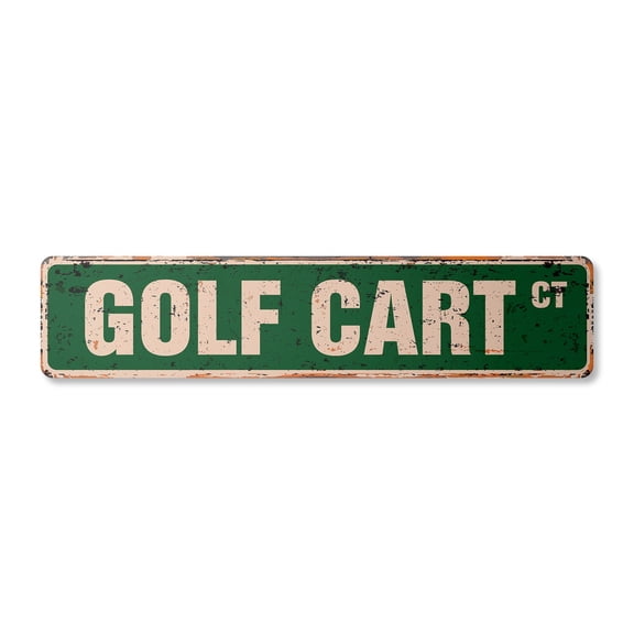 GOLF CART Vintage Aluminum Street Sign widow golfer lover clubs golfing rustic metal tin | Indoor/Outdoor |  24" Wide