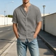 thumbnail image 2 of Gaukiv Men's Shirts Band Collar Short Sleeve Linen Blouses Casual Tops Gray 2XL, 2 of 6