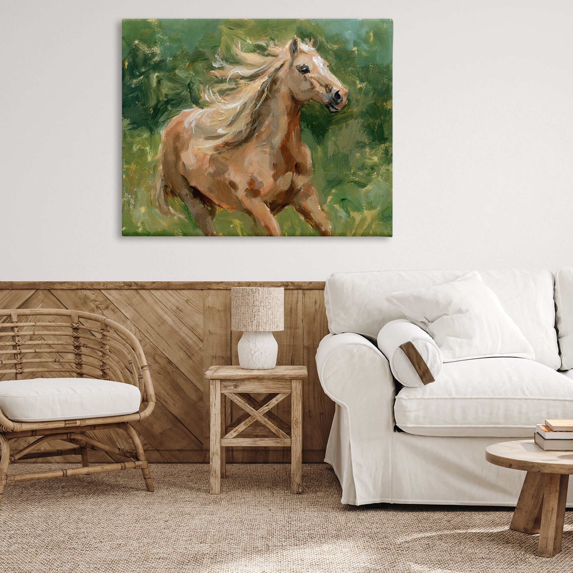 Stupell Industries Dashing Horse in Nature Animals Painting Wrapped Canvas Art Print Wall Art, 48 x 36