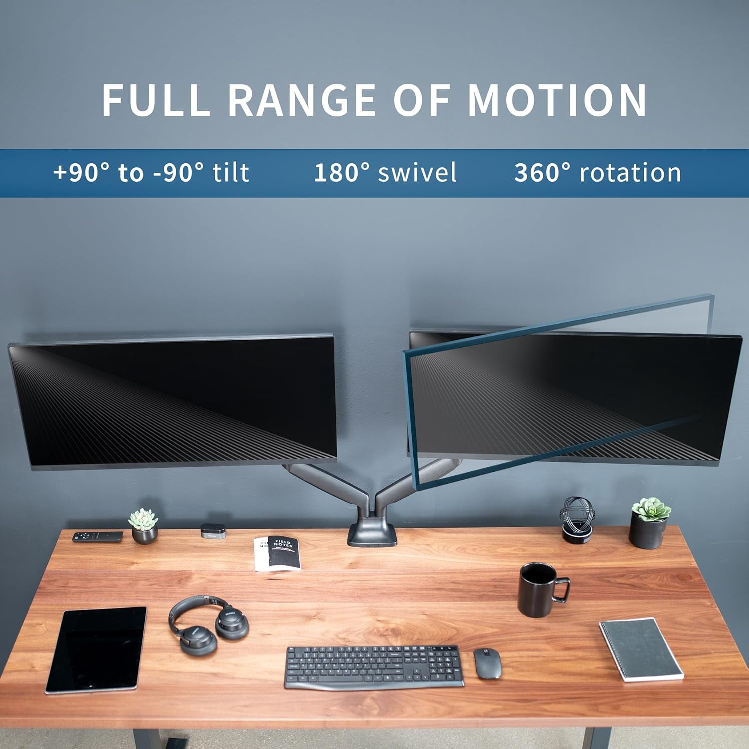 Premium Aluminum Heavy Duty Dual Monitor Arm for Ultrawide Monitors  to 40 inches and 24 lbs Each, Desk Mount Stand, Pneumatic Height,  VESA 100x100, Black, STAND-V202Q