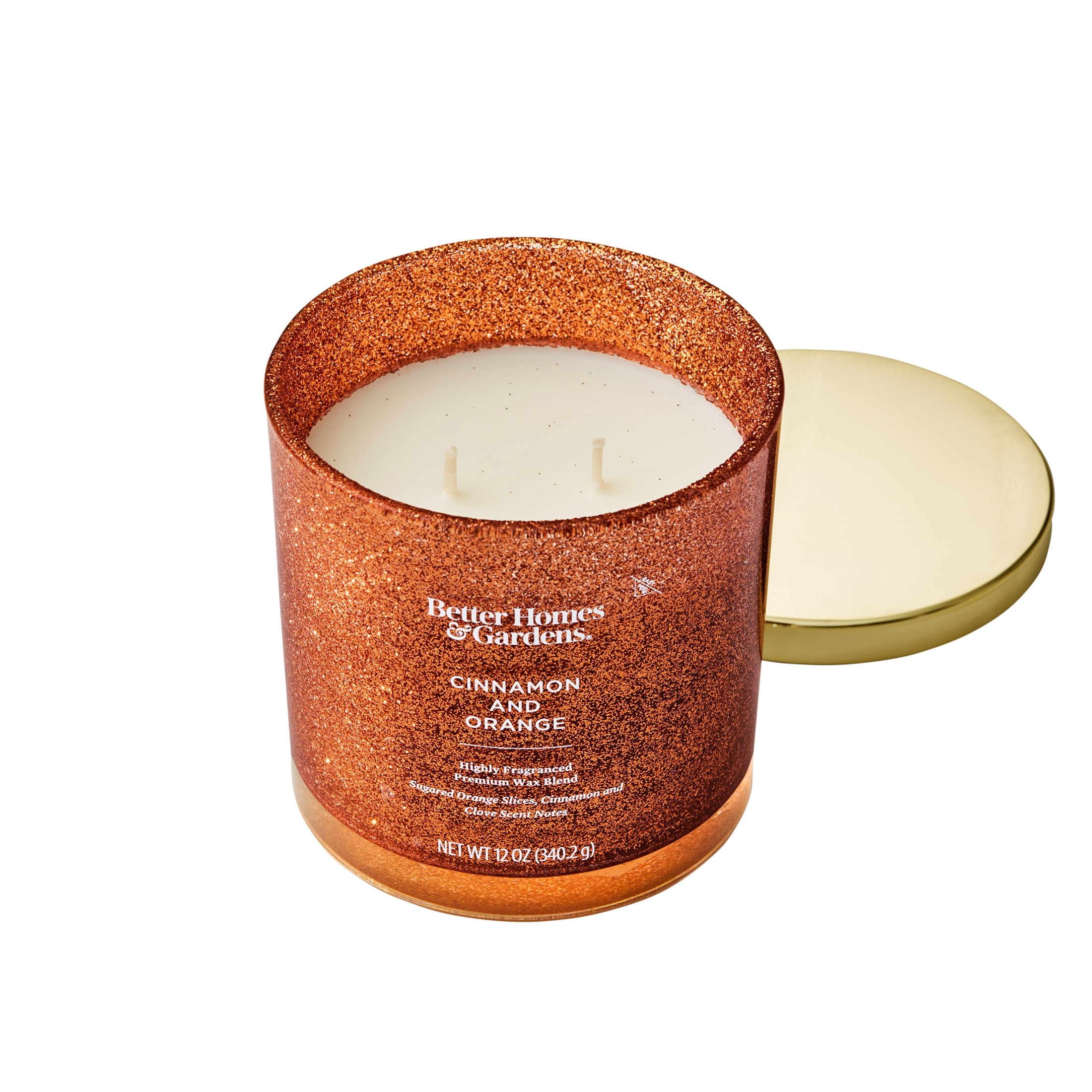Better Homes & Gardens Cinnamon & Orange Scented 2 Wick Glitter 12oz Jar Candle