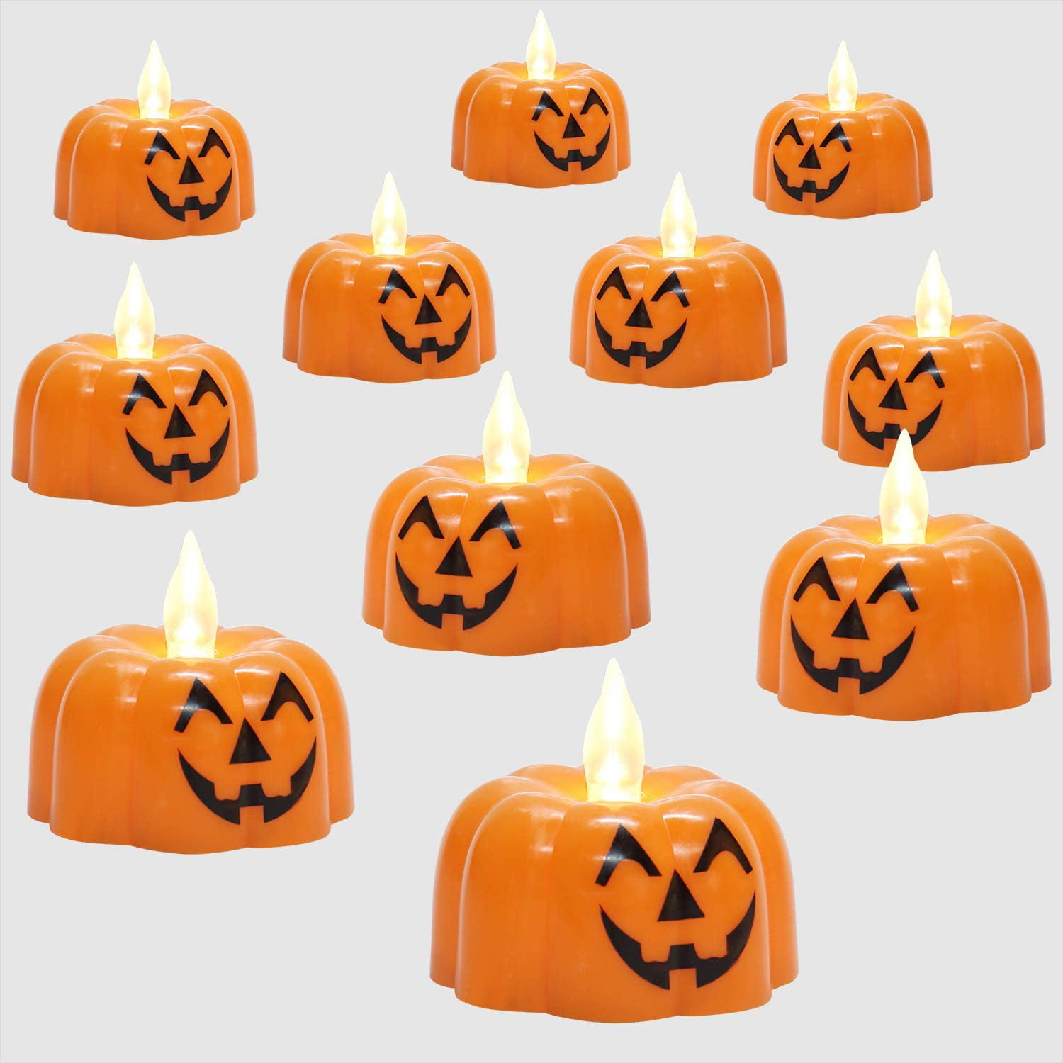 White Light for Halloween Decorations Indoor Outdoor Party Favors 12 Pieces Pumpkin Flameless Tea Light Candles Halloween Pumpkin LED Tealight Pumpkin Face Mini Plastic Candle Battery Operated