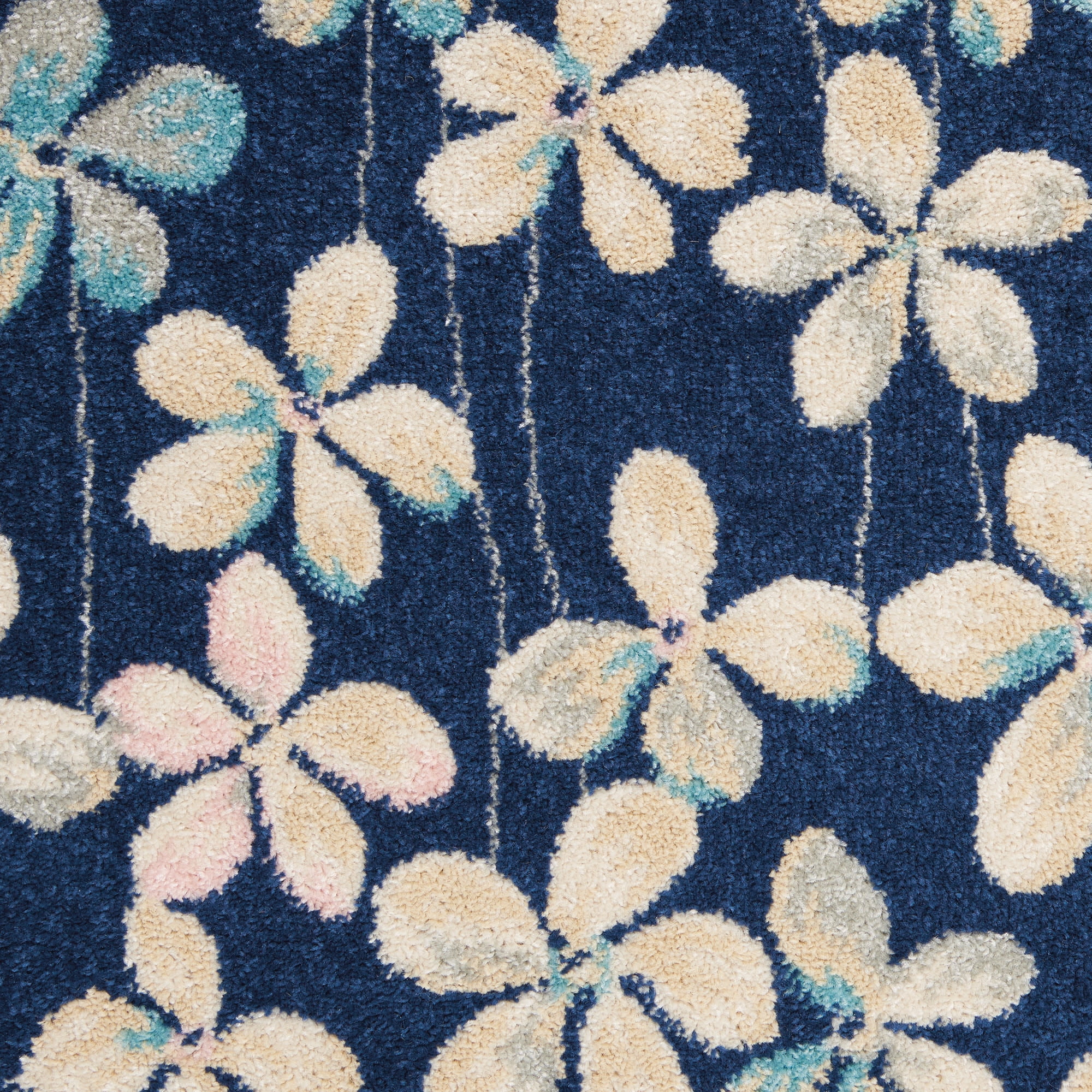 Serene Contemporary Floral Navy 6' x 9' Area Rug, (6' x 9')
