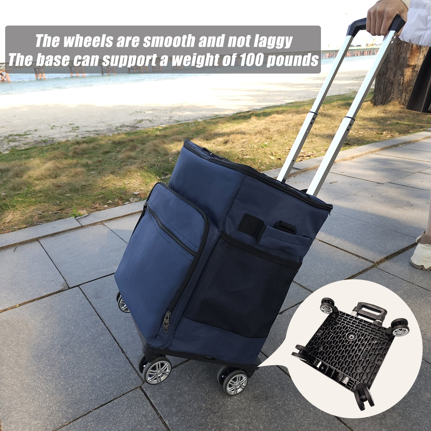 Portable Cooler with Wheels and Handle Collapsible Rolling Cooler Leakproof Insulated Soft Cooler Bag for Beach Camping Patio Travel Outdoor Ball Fields