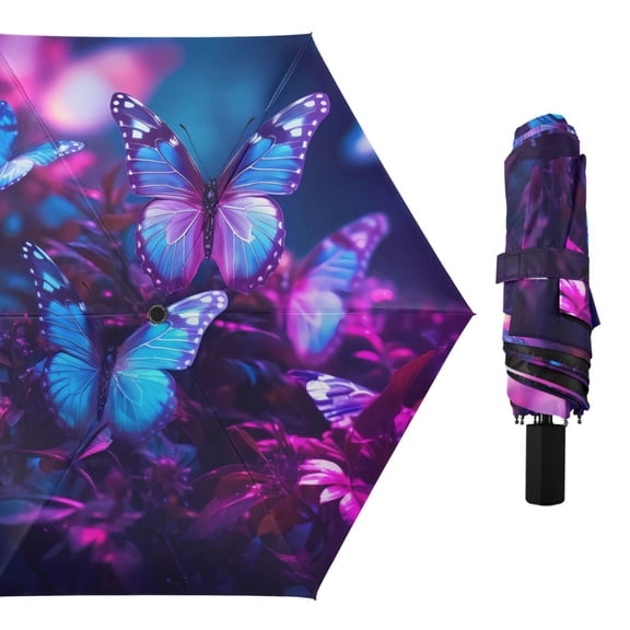 Bright-colored Butterflies Compact Sun Umbrella Windproof Travel Umbrellas for Rain Strong Portable UV Protection