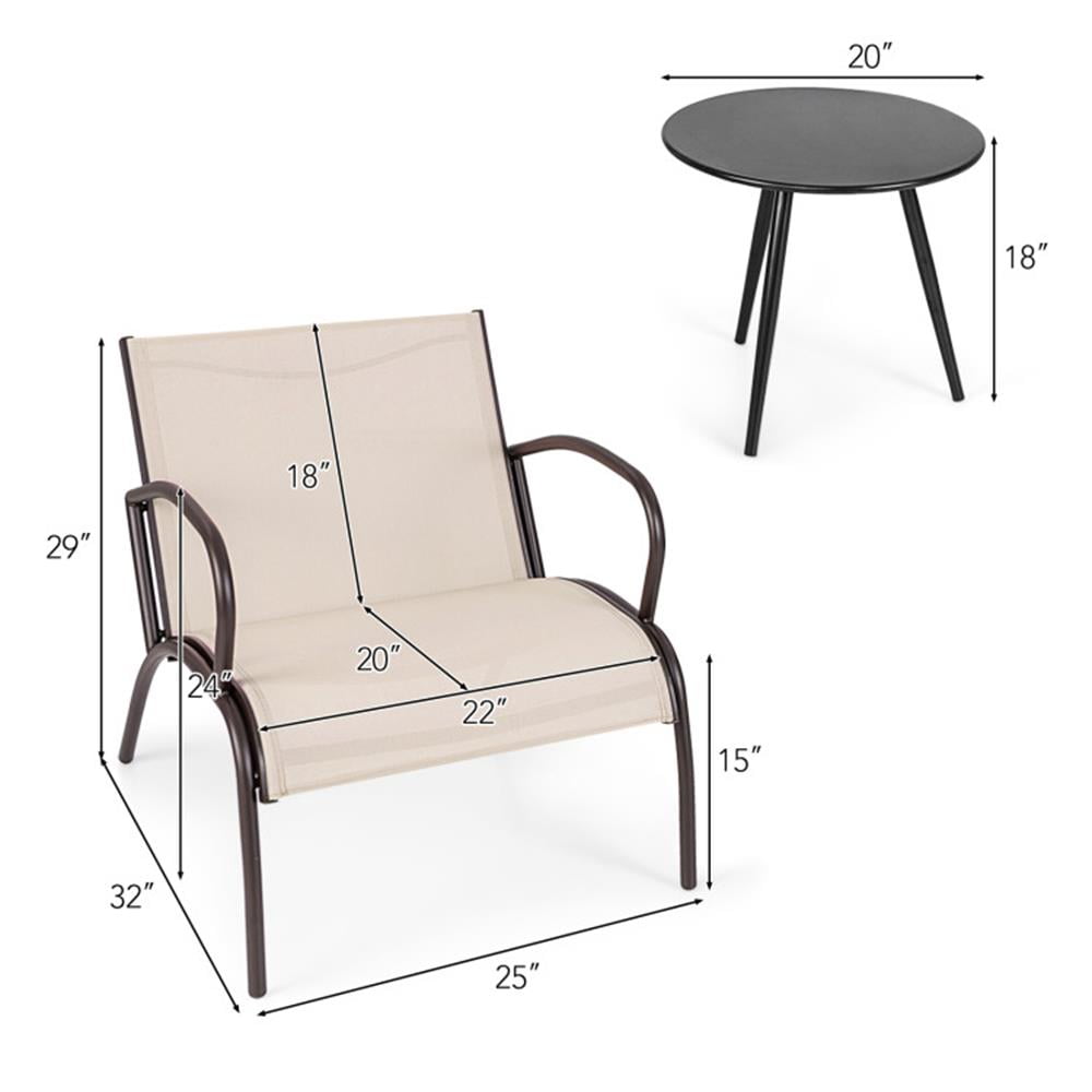 Topcobe 3 Piece Patio Metal Aluminum Wide Armchair and Table Set, Outdoor Patio Furniture for Garden Backyard Pool Deck-Rusic Brown