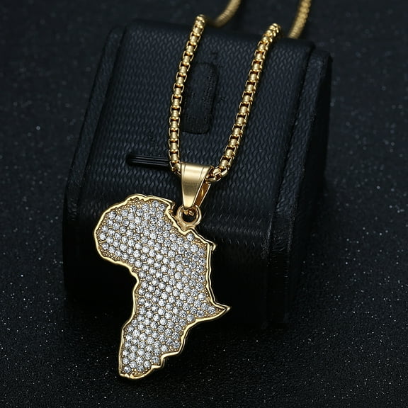 Hip Hop Iced Out African Africa Map Pendant Golden Silver Color Necklace for Women Men Fashion Party 14K Yellow Gold Jewelry Gift