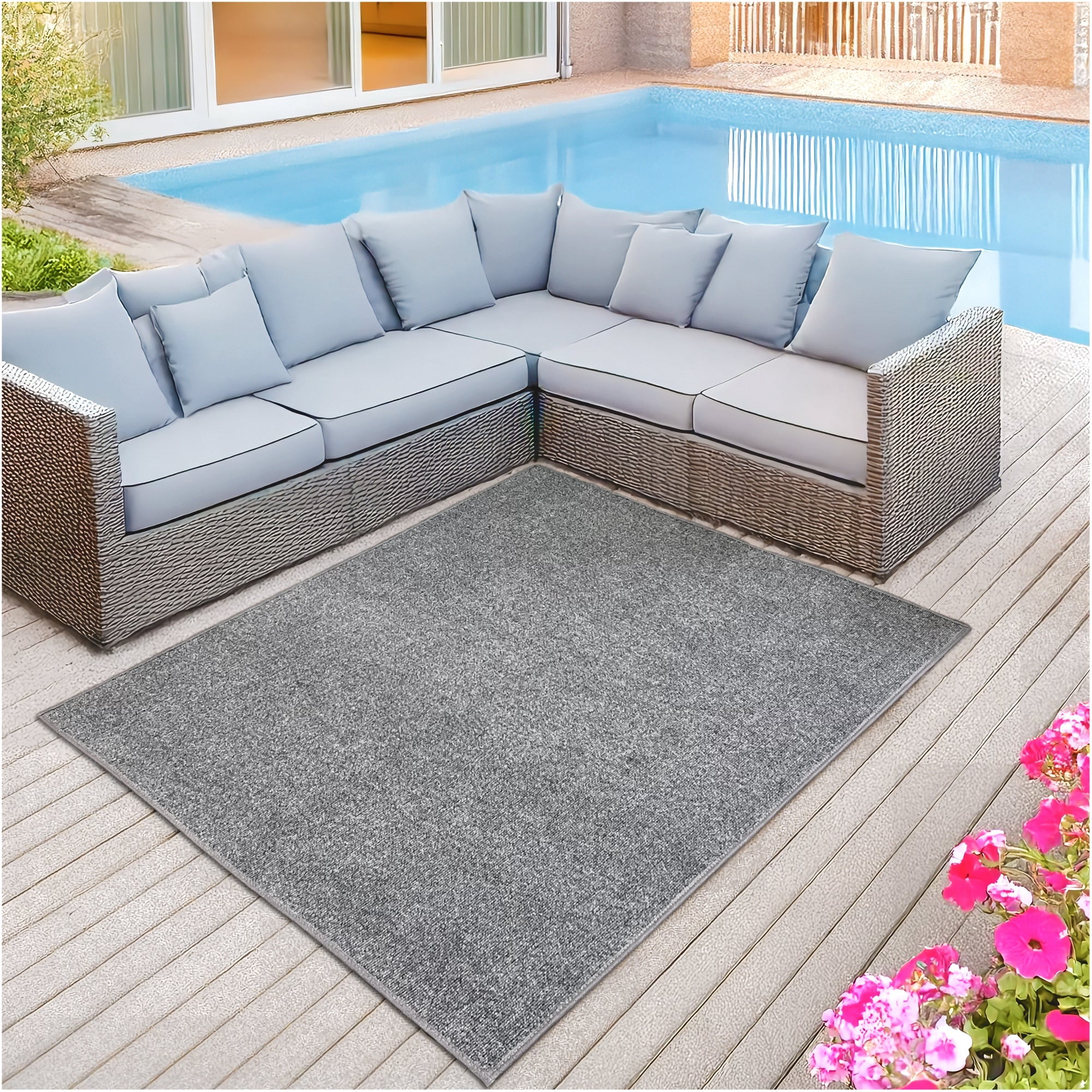 Koeckritz Rugs 5' x 9' Premium Ribbed Indoor/Outdoor Area Rug, Quick Dry, Lightweight, Sky Grey