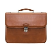 15.4" Leather Double Compartment Laptop Briefcas_Brown