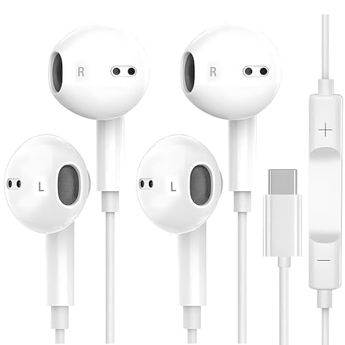 GIJIVCOZ Paquete de 2 audífonos/auriculares con cable en la oreja USB C estéreo HiFi micrófono incorporado y control de volumen para iPhone 16/16 Pro Max/16 Pro/16 Plus/15 Pro Max/15 Pro/15/Samsung Ga