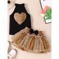 thumbnail image 3 of Bagilaanoe 2Pcs Little Girls Skirt Set Heart Pattern Sleeveless Rib Tank Tops + Ruffles Leopard Skirts 3T 4T 5T 6T 7T Kids Casual Outfits, 3 of 9
