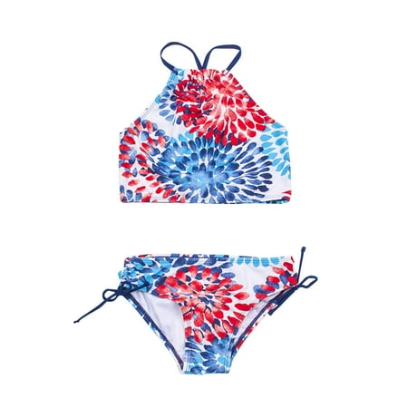 2 Pcs Girl Swimwear Swim Suit Straps Floral Tops Drawstring Bikini Competitive Swimsuits for Girls Bottoms Suit Girls Suit Cover Up Large Girls Bikini New Split Water Drop Print Bikini