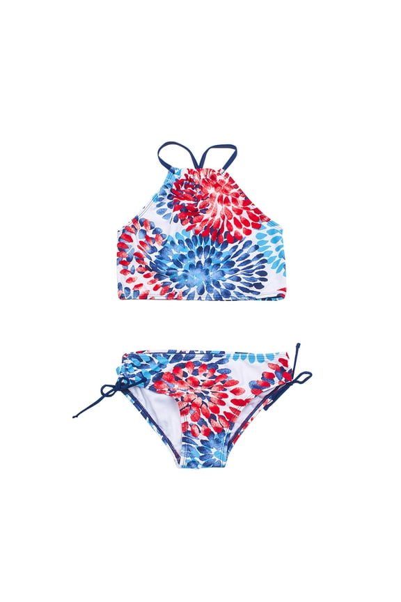 Girls Swimsuit 2 Piece Set Water Drop Print Lace Up Bikini Fashion Summer Beach Swimwear For Girls