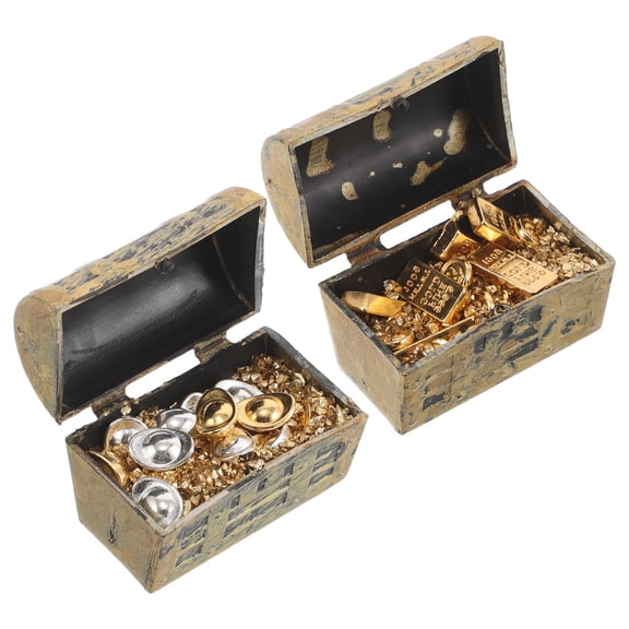 ETHZZLE 2 Sets Dollhouse Scene Props Miniature Treasure Chest Decorative Alloy Assorted Color