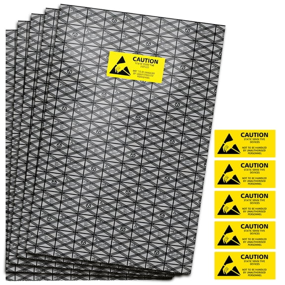 5pcs 12x16 inch ESD Anti-Static Bags for Motherboard, Video Card, LCD, Shield Electronic Components from Static Damage, Includes Anti-Static Labels