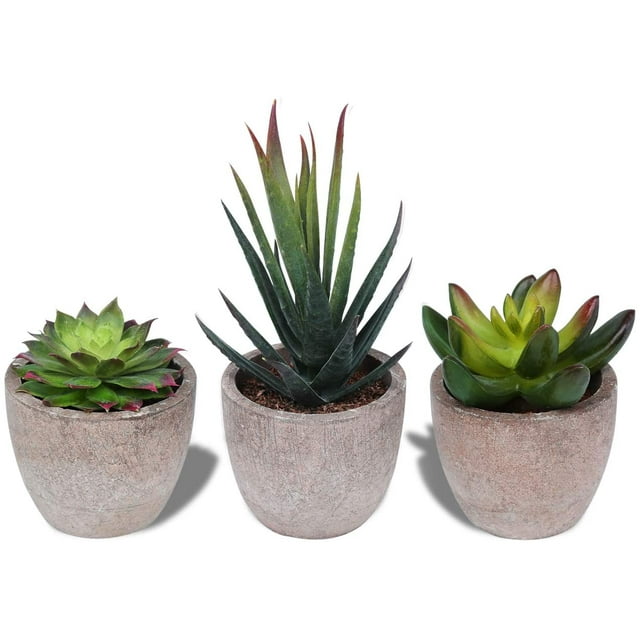 Juego de 3 pequeñas plantas artificiales para decoración de interiores y exteriores, suculentas en maceta para oficina, balcón, sala de estar, hogar Xemadio YQ-1527