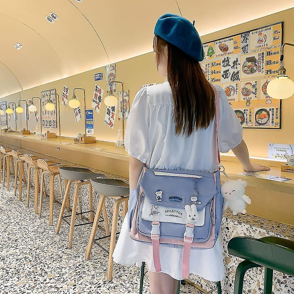 Messenger Bag With Stuffed Pendant And Pins Crossbody Bag For Women Girls School Messenger Bag
