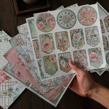 12 sheets non-repeating material paper retro artistic floral style 7.87*7.87in DIY hand account decoration material paper