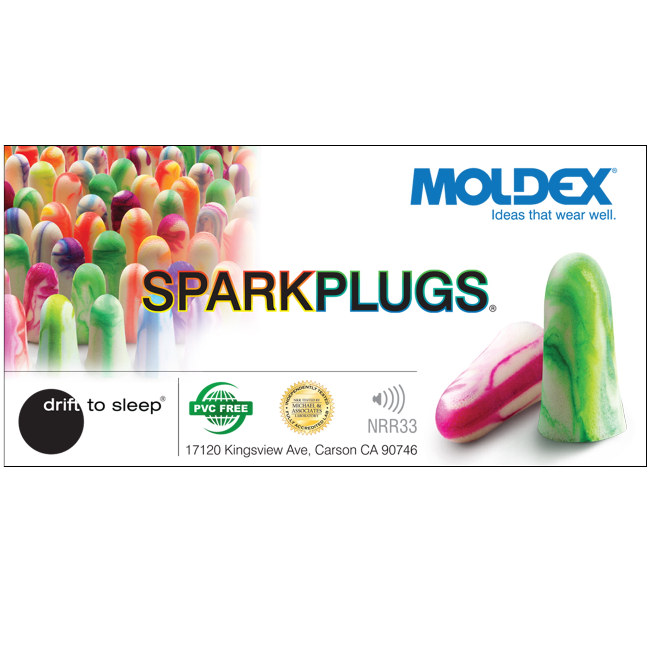 33dB Highest NRR Made MOLDEX Sparkplugs Soft Foam Ear Plugs 50 Pairs Earplugs