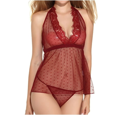 

QIPOPIQ Pajamas for Women Clearance Ladies Cute Girl Solid Lace Mesh Stitching Perspective Sexy Set Plus Size Sleepwear Reduced Price!
