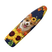 HELLHERO Corgi Sunflower Iron Pad Covers Easy to Store Polyester Fabric Protective Cover Elastic Edge Universal Fit 15x54 Inches