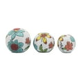 thumbnail image 6 of Ceramic Floral Orbs for Home and Bathroom Decor - Boho Accent for Office, Living Room, and Shelf Display - Ornaments for Console and Coffee Table - Set of 3, 6", 5", 4", White & Blue, 6 of 12
