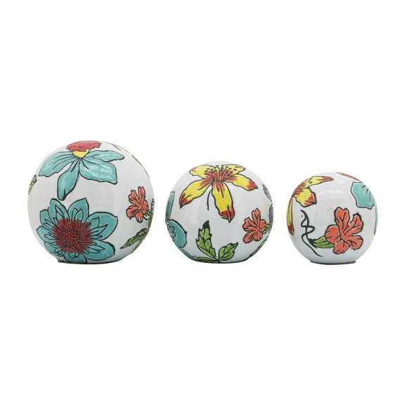 Sagebrook Home Ceramic Set of 3 4/5/6" Floral Orb, Multi