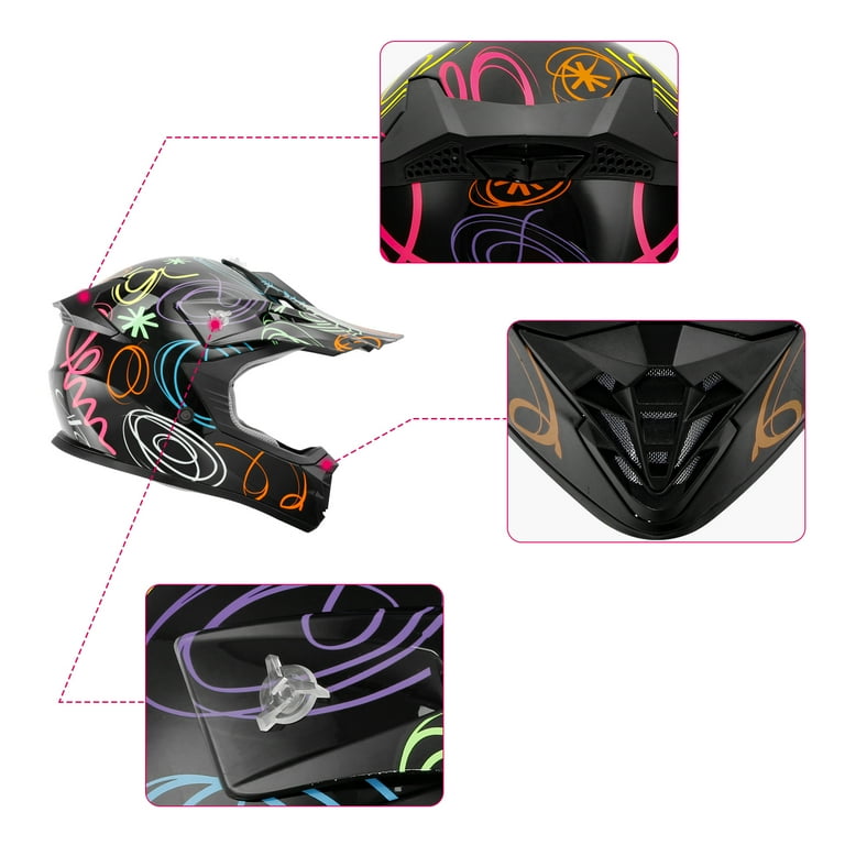 TCMT DOT Dirt Bike Helmet for Kids with Goggles Gloves for Motocross Offroad Street Motorcycle Youth XL Size Black Graffiti