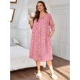 thumbnail image 2 of SHOWMALL Women's Plus Size Nightgown with Pockets Soft 3/4 Sleeve Pleated Crew Neck Sleep Dress Loose Lounge Sleepwear, 2 of 6