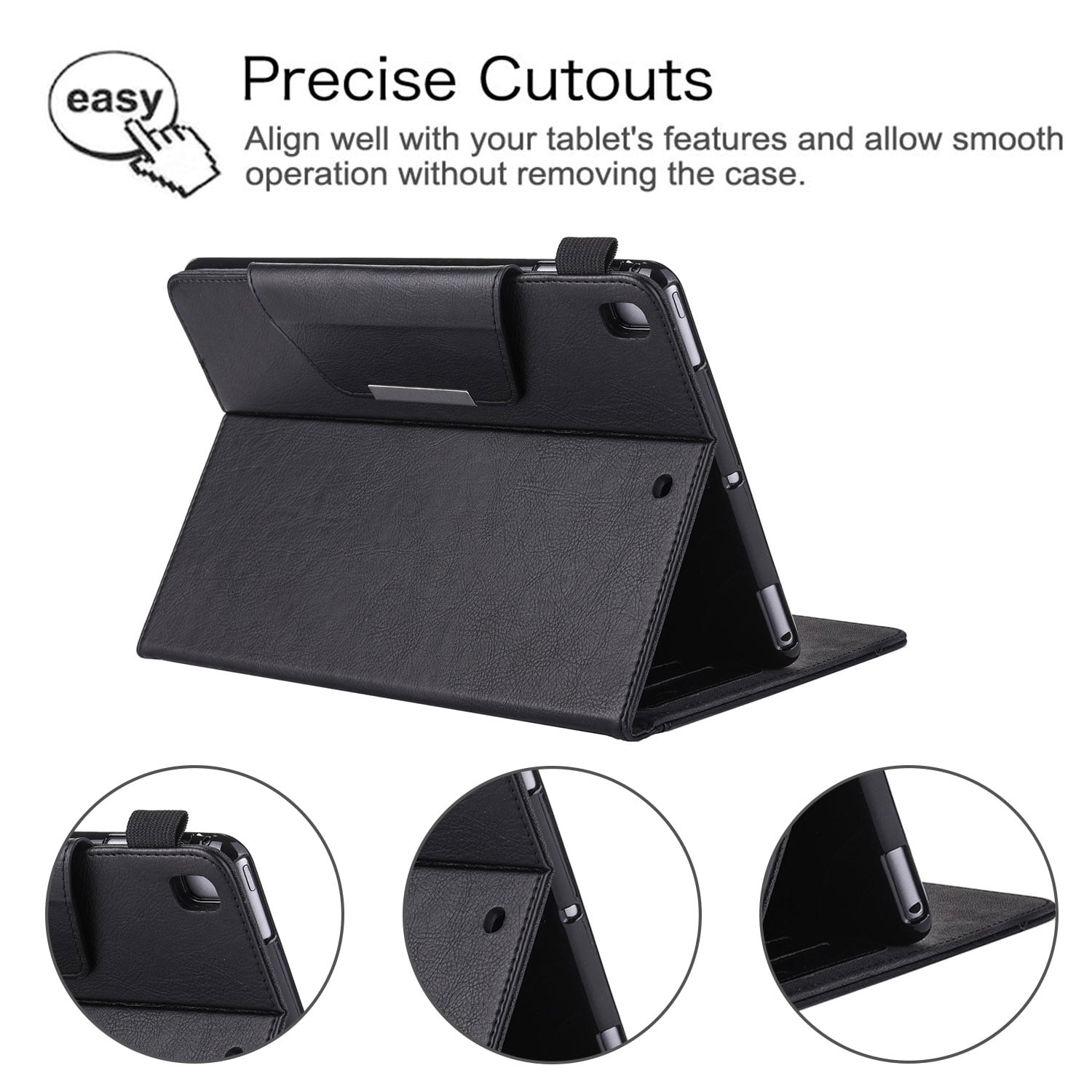 Allytech New iPad 7th Generation Case 10.2 Inch 2019, Premium PU Leather Business Folio Stand Cover with Built-in Apple Pencil Holder - Auto Wake/Sleep and Multiple Viewing Angles, Black