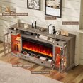 thumbnail image 4 of VanAcc Farmhouse Fireplace TV Stand for TVs up to 80", 70" Large TV Stand with Lighting Glass Door Cabinets/Drawers, Entertainment Center, Wash Gray, 4 of 8