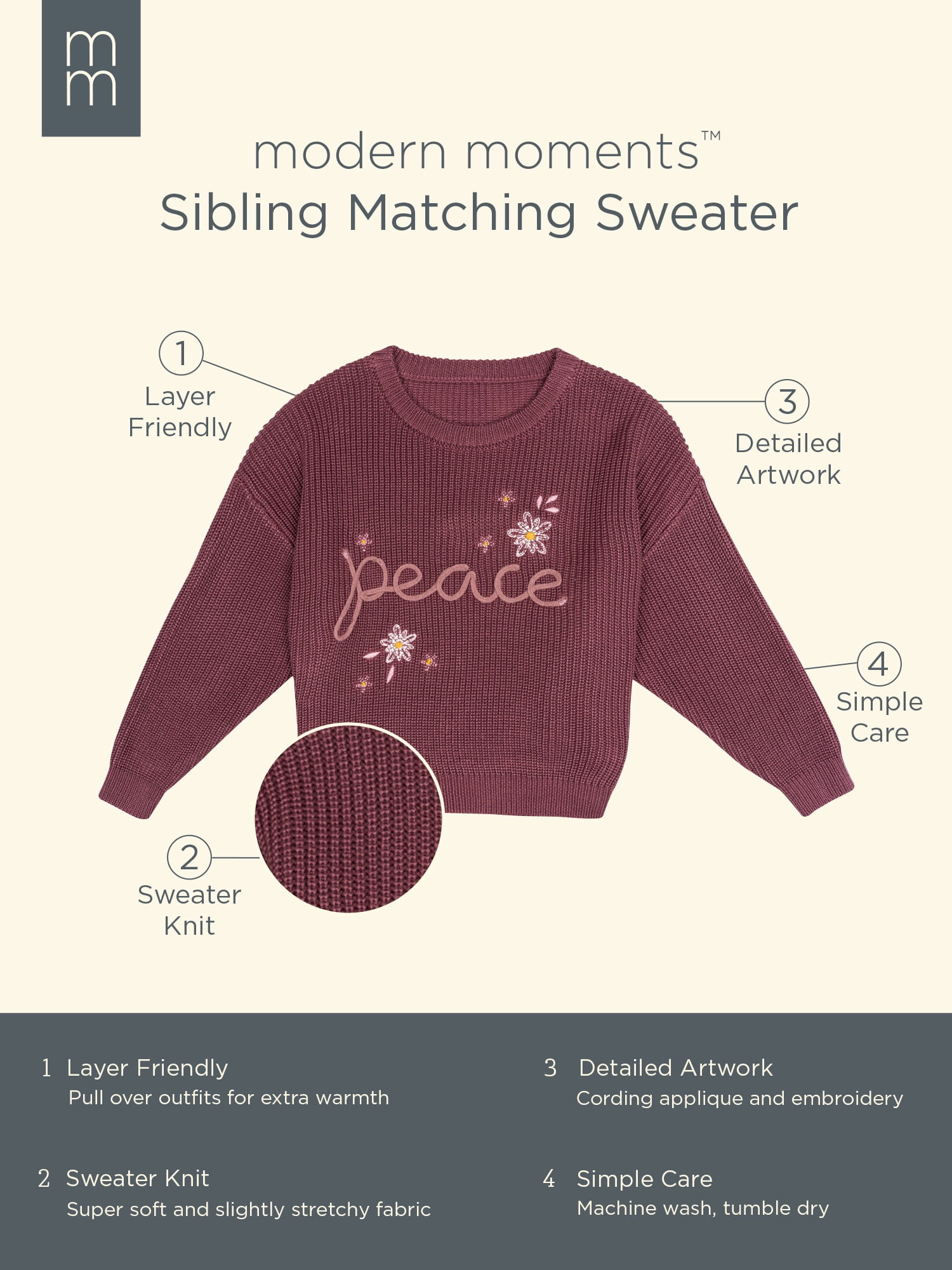 Modern Moments by Gerber Toddler Girl Sibling Matching Sweater, Sizes 12 Months - 5T