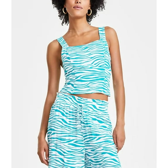 Bar III Women's Zebra-Print Square-Neck Cropped Top Sam Zebra Size M