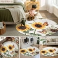 thumbnail image 6 of 4ft Round Rug, Sunflower Vintage Non-Skid Rubber Backing Large Area Rugs - Living Room Bedroom Home Office, Pastoral Rustic Botanical Flowers Indoor Floor Mat Carpets Washable Rug, 6 of 9