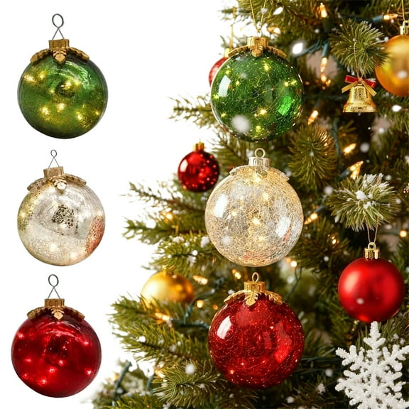 Glass Tabletop Christmas Ornament with LED Lights Glass Ball with Timer Function 6-Inch Light-Up Sphere for Holiday Centerpiece