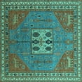 thumbnail image 1 of Ahgly Company Machine Washable Indoor Square Oriental Turquoise Blue Industrial Area Rugs, 6' Square, 1 of 4
