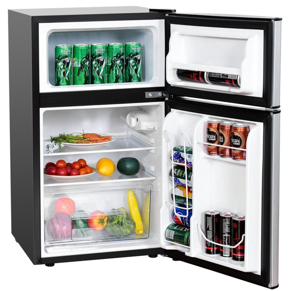 Barara King Fridge Freezer, Refrigerator,3.2 cu ft. Compact Stainless Steel Refrigerator-Gray