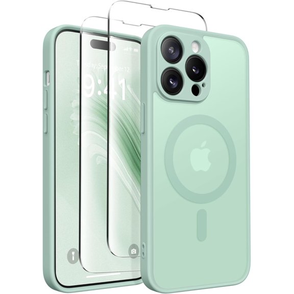 Magnetic for iPhone 14 Pro Case, [Compatible with MagSafe] [Full Camera Protection] Shockproof Protective Slim Translucent Matte Phone Case for iPhone 14 Pro 6.1'', Mint Green