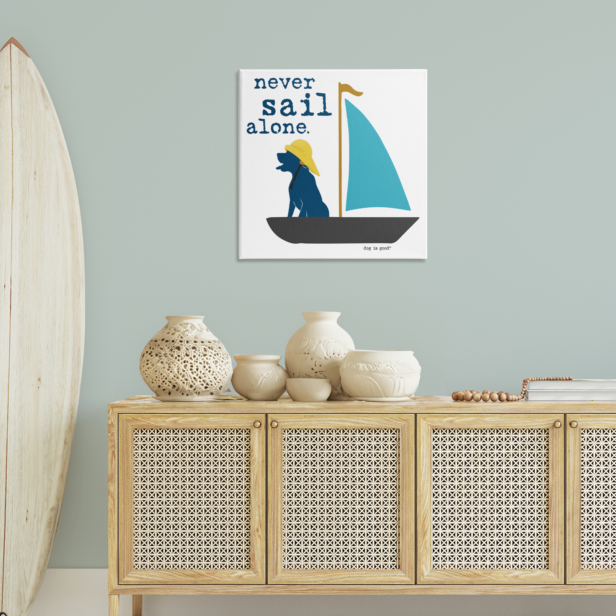 Stupell Industries Never Sail Alone Dog Animals Painting Wrapped Canvas Art Print Wall Art, 30 x 30