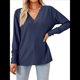 thumbnail image 1 of Blusas de Verano para Mujer con Mangas 3/4, Cuello en V, Mangas Abullonadas, Estilo Casual, con Textura Fruncida. Azul Oscuro 4XL, 1 of 8
