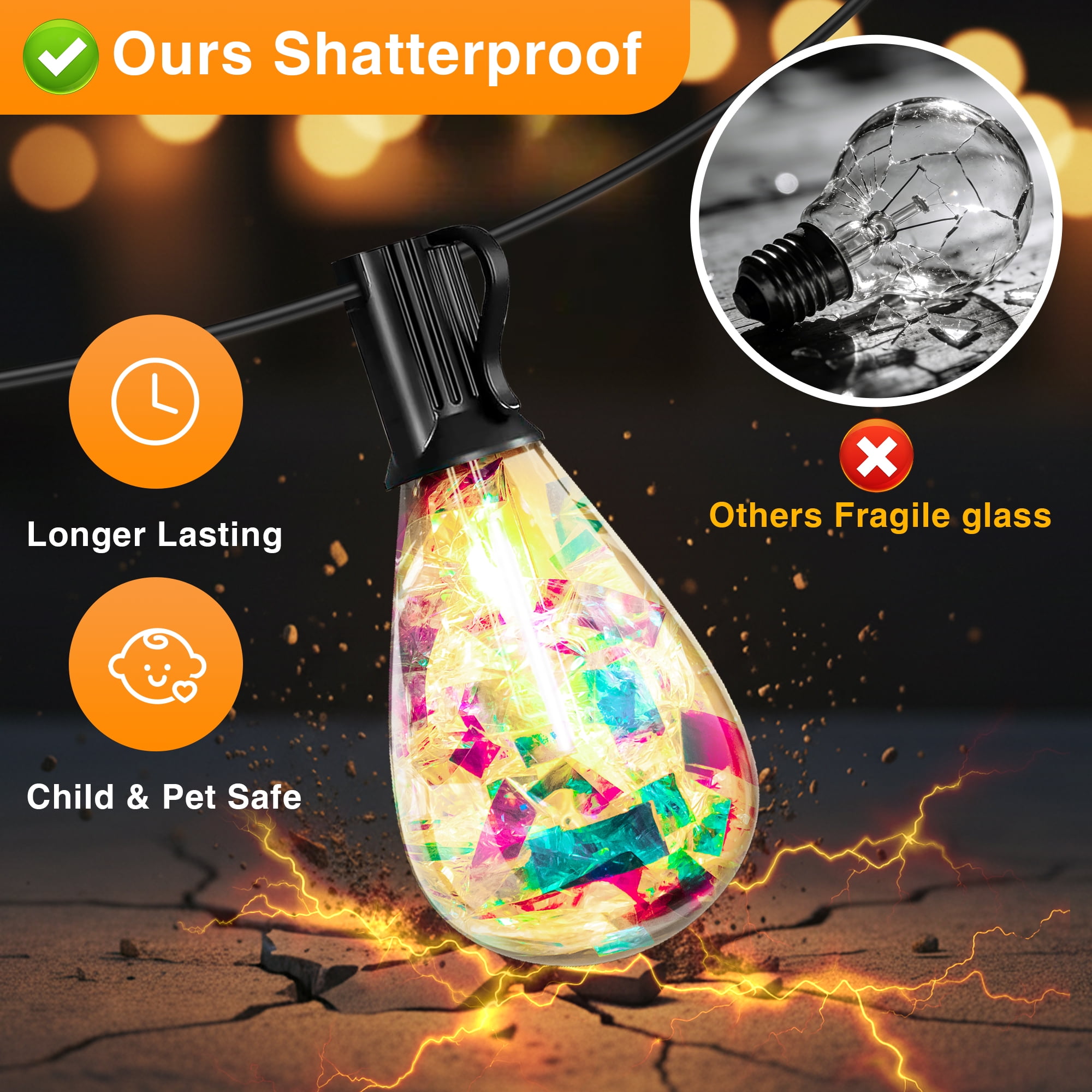 DAYBETTER Outdoor String Lights, S14 100FT Dazzling String Lights, Connectable Patio Hanging Lights with 24+1 LED Bulbs, Waterproof and Shatterproof, for Gardens, Pubs, Balconies