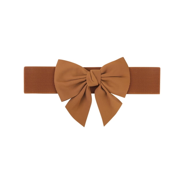 CINTURÓN ELÁSTICO ANCHO PARA MUJERES TALLA PLUS INSPIRADO EN LA MODA CON DECORACIÓN DE LAZO EN LA CINTURA, CINTURONES VERSÁTILES DE 37.8-45.3" COLOR MARRÓN