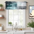 thumbnail image 2 of Teal Gray Kitchen Curtain Valances for Windows Farmhouse Short Curtains, Modern Oil Painted Art Abstract Geometric Rod Pocket Valance Curtain for Bedroom Cafe Living Room 60"x18", 2 of 8