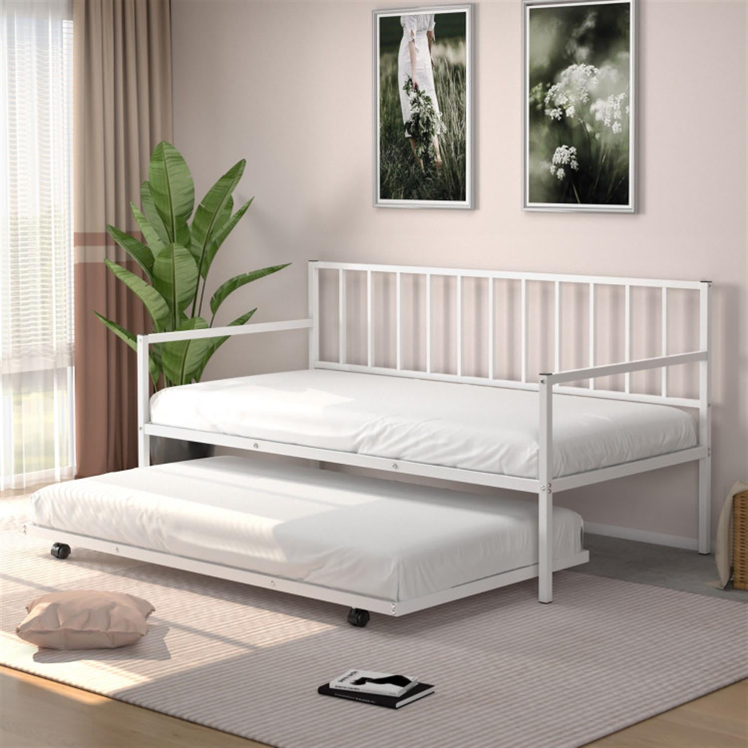 Demi Bonn Twin Size Daybed and Trundle Frame Set Trundle Bedframe, Modern Bed Frame for Teens, Steel